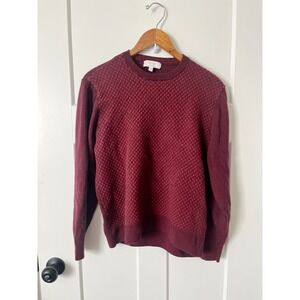 Turnbury Mens Extra Fine Merino Wool Textured Crewneck Sweater Burgundy XL